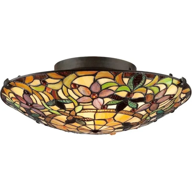 Quoizel Tifanny LED Plafondlamp Kami | 2X E27 Max 60W | Dimbaar | Vintage Bronze Geen