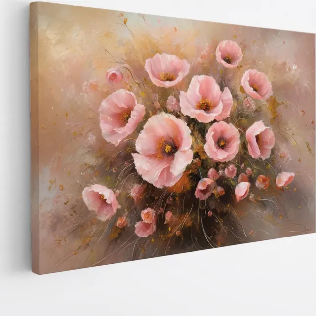 Saammp Canvas Schilderij - Roze bloemen - Abstract - 60x40 - Foto op canvas - Wanddecoratie - Muurdecoratie - Kantoor Decoratie Multicolor