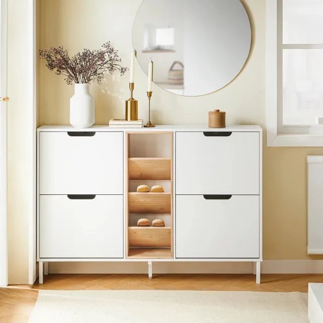 Happiq Schoenenkast - Voor Schoenenopslag - Smal Model met 4 Kleppen - Wit White