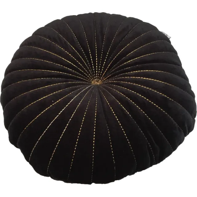 Rocaflor Kussen Rond Velours Fluweel Zwart met goud stiksel dubbelzijdig ø40cm