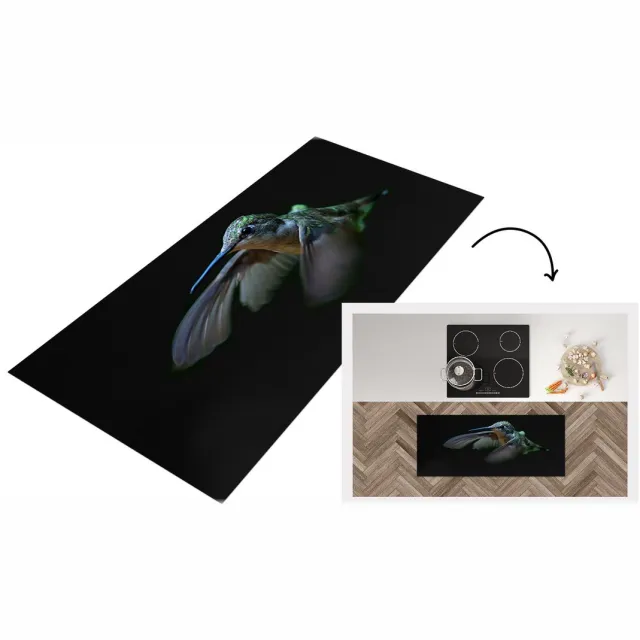 KitchenYeah Keukenloper - Loper keuken - Kolibrie - Vogel - Veren - Zwart - Keukenloper vinyl Multicolor