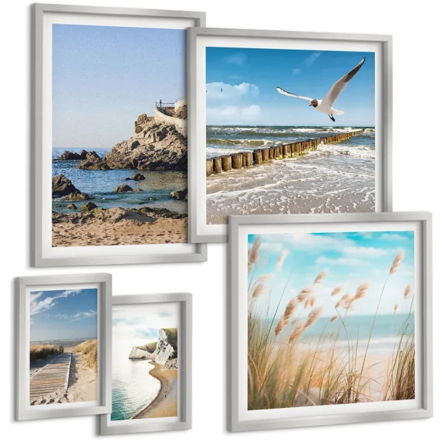 Coloray 5-Delige Schilderij Set - Keuken, Eten En Drinken Thema'S - 20 x 30 cm - Wanddecoratie - Muurdecoratie - Moderne Interieurdecoratie - Decoratieve Schilderijen Zilveren lijst