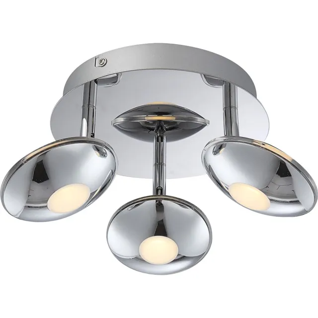 Globo Plafondlamp zwenkbaar Spotrondell 3 vlam plafondlamp chroom, gesatineerd acryl, 3x LED 6W 350Lm warm wit, DxH 20x15 cm zilver
