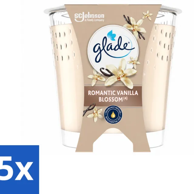Glade 5 x Glade - Geurkaars Romantic Vanillebloesem - 100% Raapzaadwas & Vegan - 112 g - Voordeelverpakking - 5 stuks crème