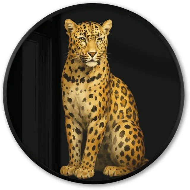 FrameYourWall Poster in lijst Rond - Fotolijst 80x80 cm - Posters - Panter - Realistisch - Bruin - Ronde posterlijst zwart - Decoratie - Wanddecoratie woonkamer - Muurdecoratie slaapkamer
