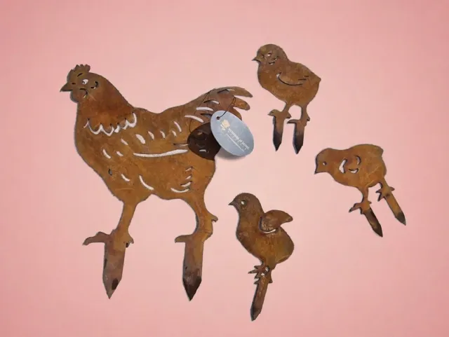 Wonders at Home Official Metalen Tuin Prikker Kip en Kuikens - TuinSteker - Chicken - Metalen Vogel - Tuin Vogel - Tuindeco - Tuindecoratie - Metal Bird - Chick - Chickens - Garden Ornament Roest kip en kuikens