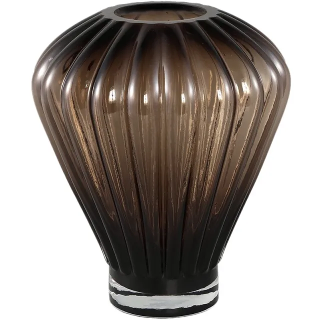 PTMD Jayci Brown Glass Solid Glass Ribbed Vase Bruin