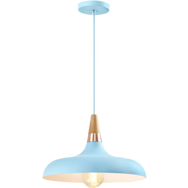 QUVIO Hanglamp Scandinavisch - Simplistisch laag design - Houten kop - D 30 cm - Blauw