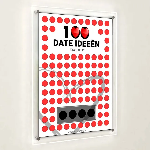 Datesgenoeg 100 Dates Krasposter - A2 - NL versie - Scratch of poster - Valentijn - Valentijnsdag - Bucketlist voor Koppels - Valentijn Cadeautje voor haar en hem - Moederdag - Vaderdag Rood / zwart