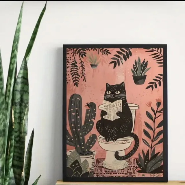 Hip ten Top Poster poes - zonder lijst - Canvas poster - kunst - interieur - roze