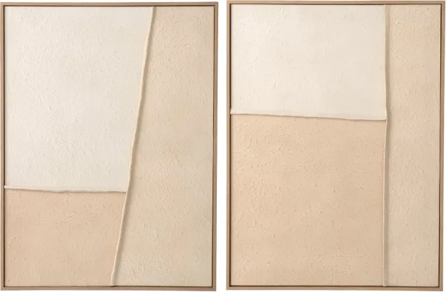 J-Line schilderij Reliëf - canvas - lichtbeige - set van 2