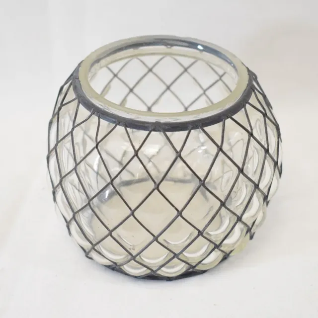 ZoeZo Design Waxinelichtjeshouder - sober - stoer - glas - zwart - metaal - Hoogte 9 cm - Ø 10 cm helder glas - zwart