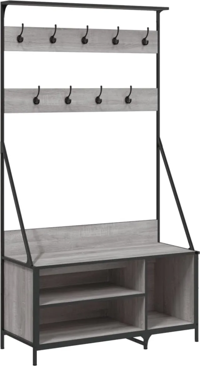 vidaXL Kledingrek - met - schoenenrek - 100x41x184 - cm - grijs - sonoma grijs sonoma eiken