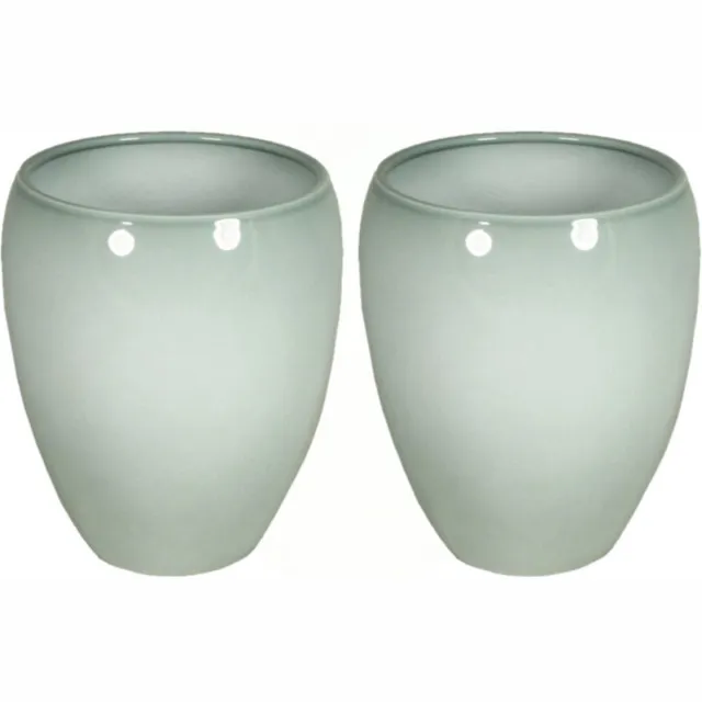 Floran Vaas - 2x stuks - misty groen - glanzend - keramiek - D25 x H28 cm - bloemenvaas