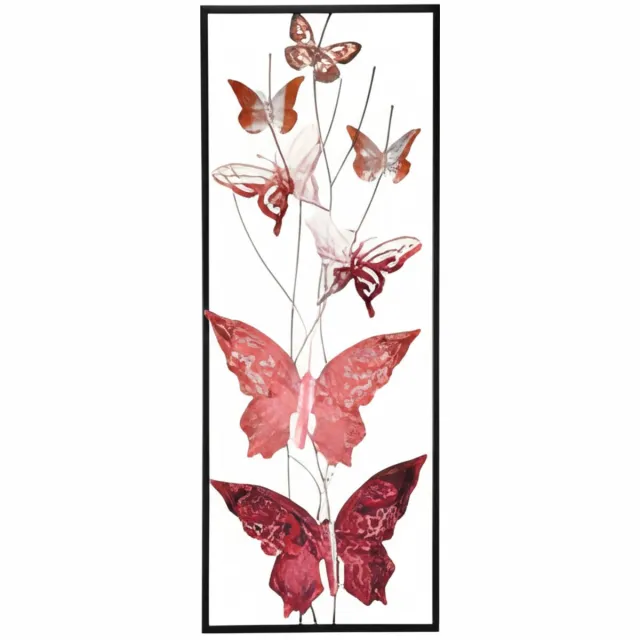 Pro Garden Wanddecoratie vlinder - roze - 75 x 30cm - metalen frame met vlinders