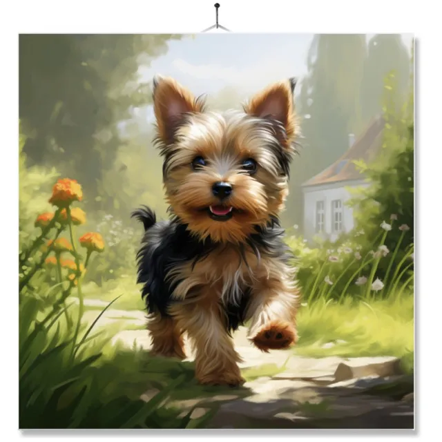 MC Living Tegel Met Opdruk | Geschenk | Puppy In De Tuin | Yorkshire Terrier ontwerp 3