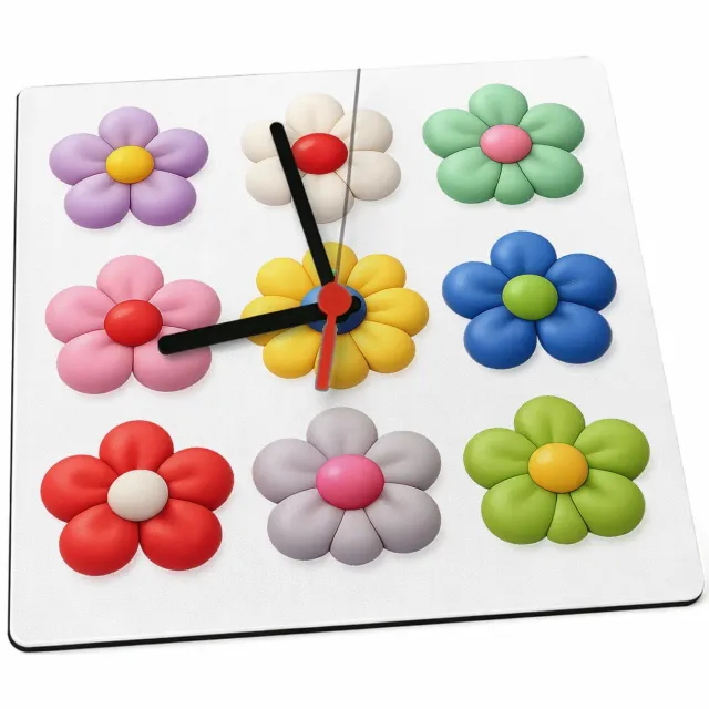 Mr Cadeautjes Klok 19 x 19 - design Een reeks speelse fruitvormen met verschillende texturen, ne | cadeau Wit