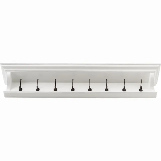 Nova Solo Halifax Wandkapstok met 8 Haken en Opbergplank – Klassiek Landelijk Design in Wit met Antiek Messing Afwerking
