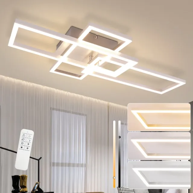NETTLIFE Plafondlamp LED - Zilver - 3 Lichts - 3000-6500K Dimbaar - Geometrische Design - 64CM Keukenlamp - met Afstandsbediening - voor Woonkamer | Slaapkamer - 36W