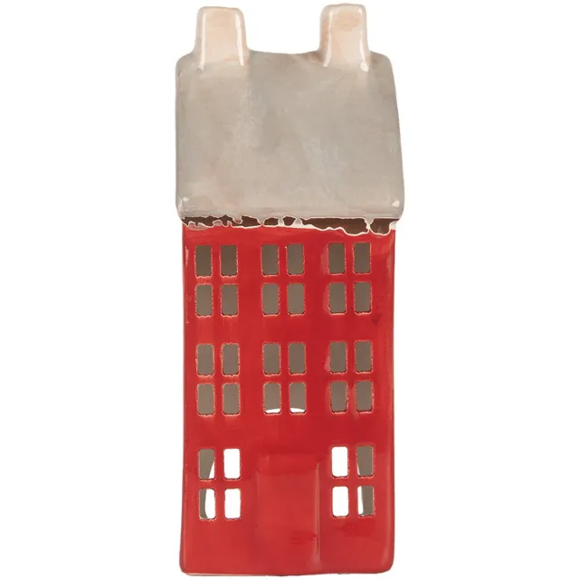 Clayre & Eef Waxinelichthouder Huis 7x7x18 cm Rood Keramiek
