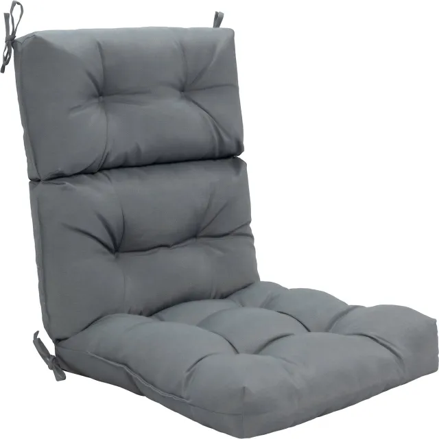 Costway 2-in-1 kussens voor stoel, vloerstoelzitkussen, bekleding met hoge verstelbare rugleuning en banden, vloerstoelkussen, zitkussen voor tuinstoel, fauteuil, binnen en buiten, grijs