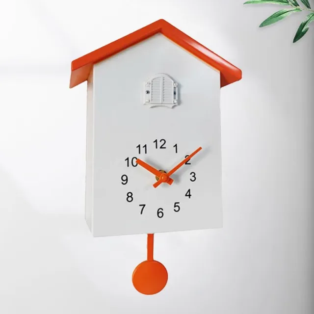 Levo Koekoeksklok Modern - Wandklok - Uurwerk - Nachtstiltefunctie - Wit/Oranje - 25 x 20 x 9 cm