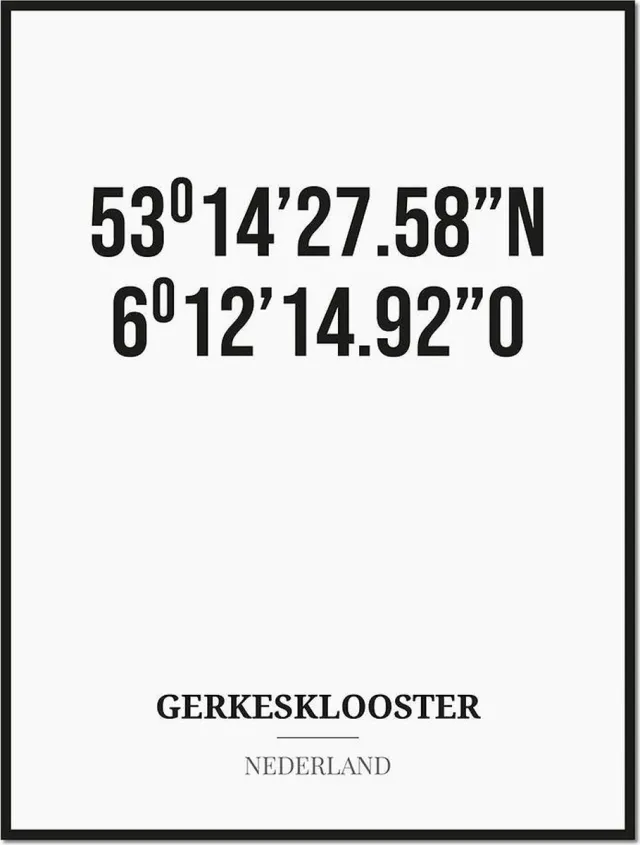 Studio216 Poster/kaart GERKESKLOOSTER met coördinaten zwart, wit