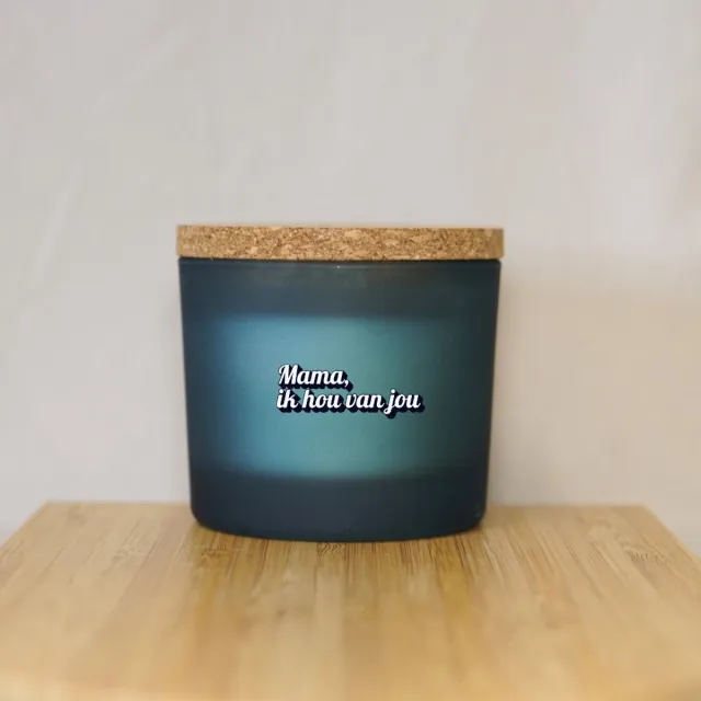 Winsa Cadeaus Bolsius Geurkaars Mama ik hou van je - Woody Wellness - Blauw Glas - Cadeau Mama - Moederdag - Moederdag Cadeautje - Moederdag Cadeau voor Mama