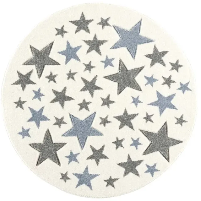 Livone rond tapijt Stella met sterrenpatroon, blauw en grijs, Ø 133 cm