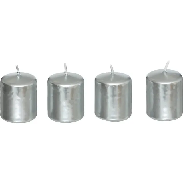 Feeric lights & Christmas Set van 4 satijnen kaarsen, 4 x 4,5 cm zilver