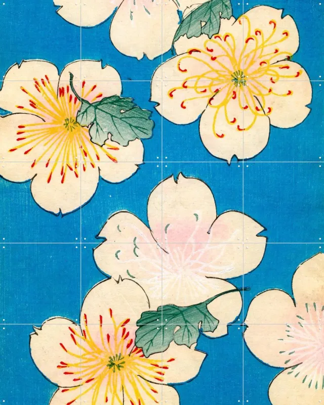 IXXI Dogwood Blossoms 1883, Bridgeman Images - 80 x 100 cm - Grote wanddecoratie en posters - Klassiek, Illustraties, Houtsnede, Ukiyo-e, Vintage Blauw