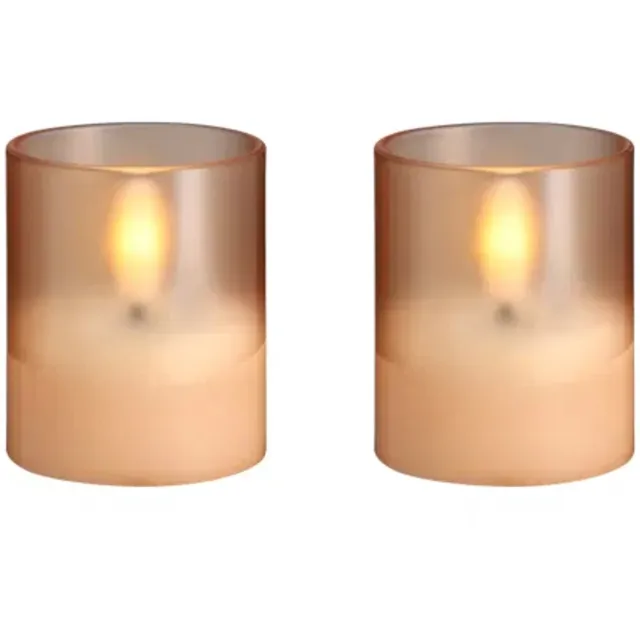 Moods & More Led kaarsen - Moods & More - LED glass candle, Hurricane, Champagne, 2-pac