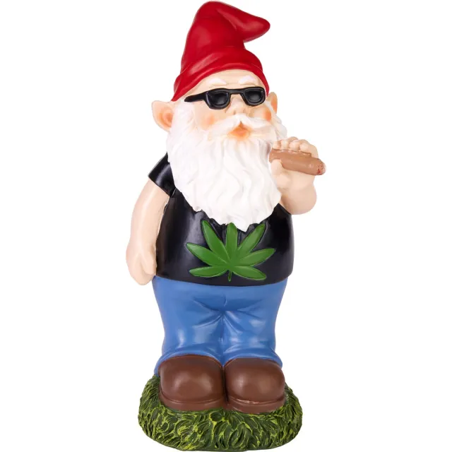 Brubaker Tuinkabouter Cannabis - Ondeugende Kabouter met Joint - Grappig Wietrokend Tuinbeeldje - Weerbestendige Decoratie voor Tuin en Camping - Tuindecoratie voor Buiten - 24 cm hoog Rookoven