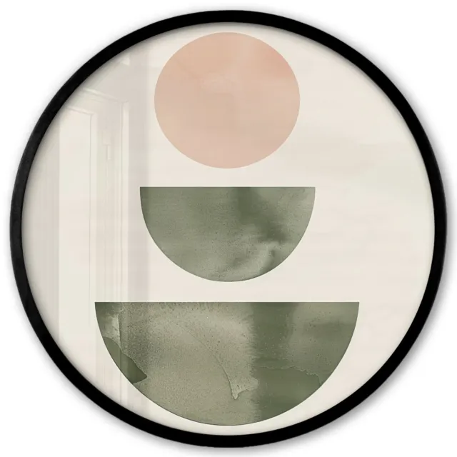 FrameYourWall Poster in lijst Rond - Fotolijst 40x40 cm - Posters - Modern - Roze - Groen - Natuur - Geometrisch - Vormen - Ronde posterlijst zwart - Decoratie - Wanddecoratie woonkamer - Muurdecoratie slaapkamer Groen - Roze - Abstract