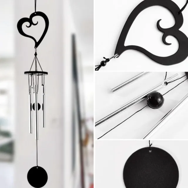 Nature's Melody OT14HE Garden Ornament tunes heart 14" /38cm Musical Ornament Windchime mini windgong hart met rustgevend geluid. Zwart & zilver