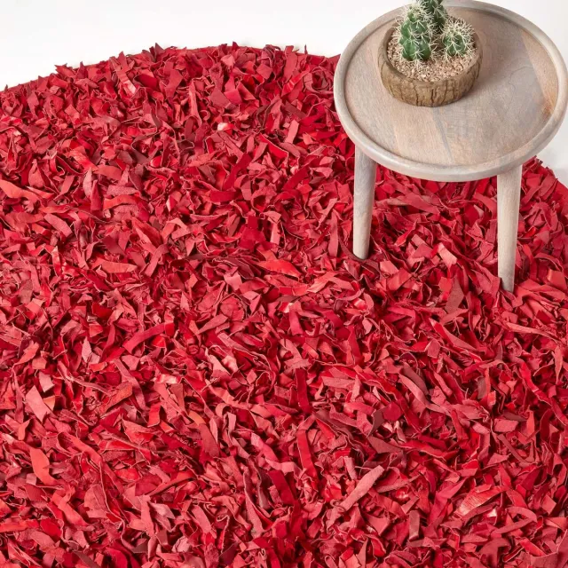 Homescapes Dallas leren tapijt, rood, 150 cm rond