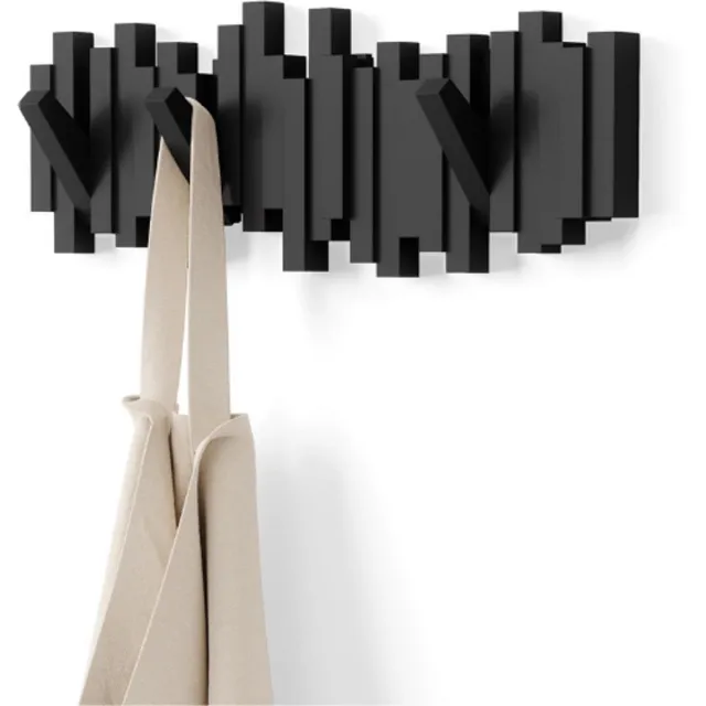 BOG Wandkapstok Met 5 Haken – Zwart – Modern, Ruimtebesparend En Stevig – Voor Jassen, Mantels, Sjaals En Tassen
