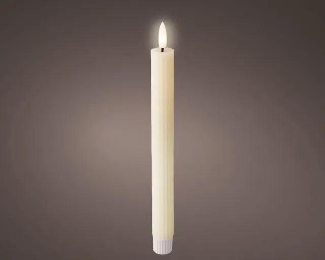Lumineo Set van 2 LED dinerkaarsen met ribbels crème - 24,5 cm