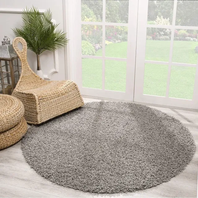 Muratap Rond Loca Shaggy Vloerkleed – Modern Uni Effen – Lichtgrijs Hoogpolig & Zacht- 300 CM Ø
