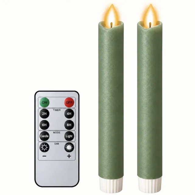 Char Collection LED kaarsen met bewegende vlam 2x - 18cm klein - Licht groen - Light Green - Afstandsbediening - Timer - Dimmer - Dinerkaars rustiek wax - LED kaars batterij