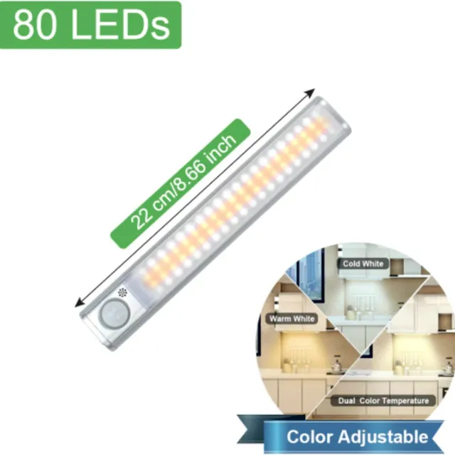 TLVX Led lamp beweging sensor | Draadloos | Accu lamp | USB Oplaadbaar | Dimbaar | Light Motion Sensor | 22 CM | 80 leds | Nacht Lamp LED | Warm White | Cold White | Magneet strip | Kastverlichting | Zaklamp Warm wit - koud wit