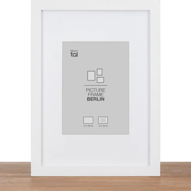 Blumtal Fotolijst Berlin - Hoogwaardige fotolijsten met passe-partout - 21 x 30 cm - Wit
