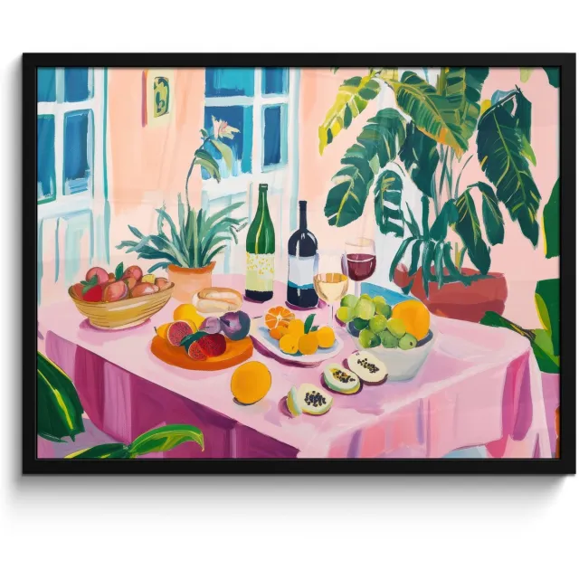 FrameYourWall Poster in lijst - Fotolijst 70x50 cm - Posters - Tafel - Wijn - Fruit - Posterlijst zwart - Decoratie - Wanddecoratie woonkamer - Muurdecoratie slaapkamer