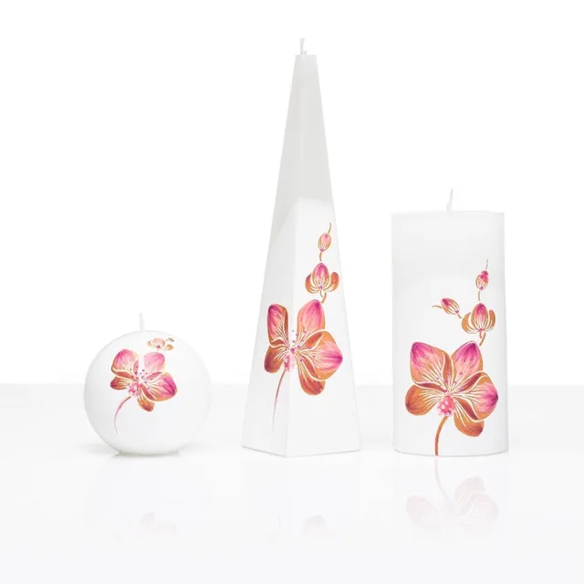 Jakelis Kaarsen - Set Handgeschilderd - Orchidee - cadeau wit/rood/roze/cyclaam