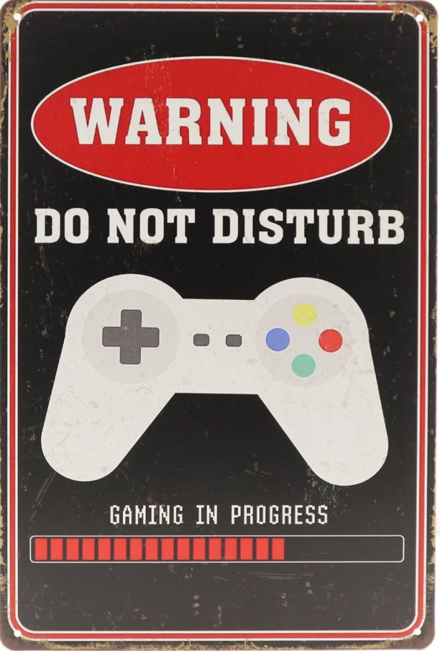 Vintage art Wandbord – Warning - Do not disturb - Gamer - Gaming - Playstation - XBOX - Vintage - Retro - Wanddecoratie – Reclame bord – Restaurant – Kroeg - Bar – Cafe - Horeca – Metal Sign - 20x30cm Multi