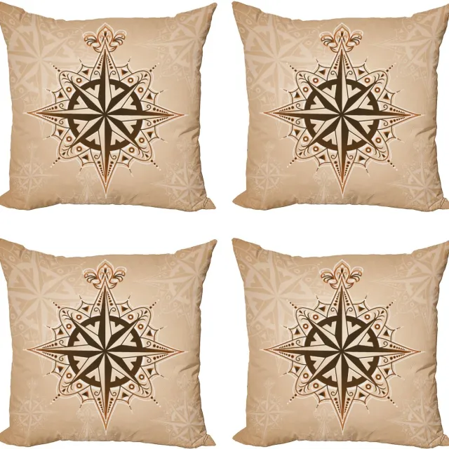 ABAKUHAUS Kompass Sierkussen Kussenhoes 4er Set, Segeln Thema, Modern Accent Dubbelzijdige Digitale Print, 60 x 60 cm, Bruin Lichtbruin