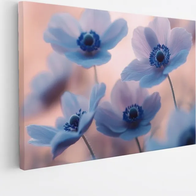 Saammp Canvas Schilderij - Blauwe Bloemen - Natuur - Abstract - 30x20 - Foto op canvas - Wanddecoratie - Modern Interieur - Woonkamer Decoratie Multicolor