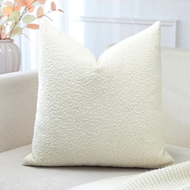 Famanu Minimalistische kussenhoes (40x40 cm) – linnen-look met zachte fluwelen touch – woondecoratie bank/slaapkamer – crème beige Beige Cream.