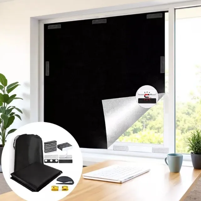 VHV Verduisterend gordijn - Blackout gordijn - Reisgordijn - Lichtdicht - Zonder boren - Draagbaar - Voor babykamer en slaapkamer - Op reis - 100 x 148 cm - Magnetisch model- Zwart