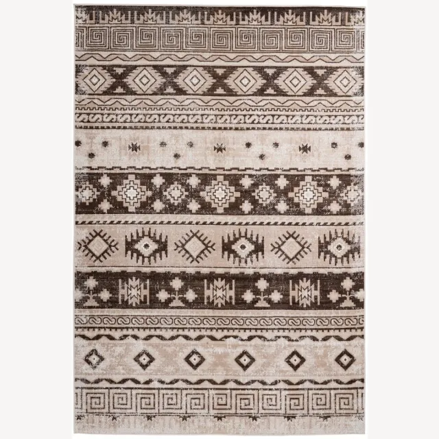 Padiro elegant laagpolig vloerkleed 80 x 150 cm - lichtbeige - vintage etnisch patroon - voor vloerverwarming - van polypropyleen en jute